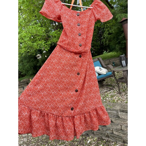 Monteau Womens S Red w/ White Lightweight Floral Dress Tie Back Button Front EUC - Picture 1 of 7